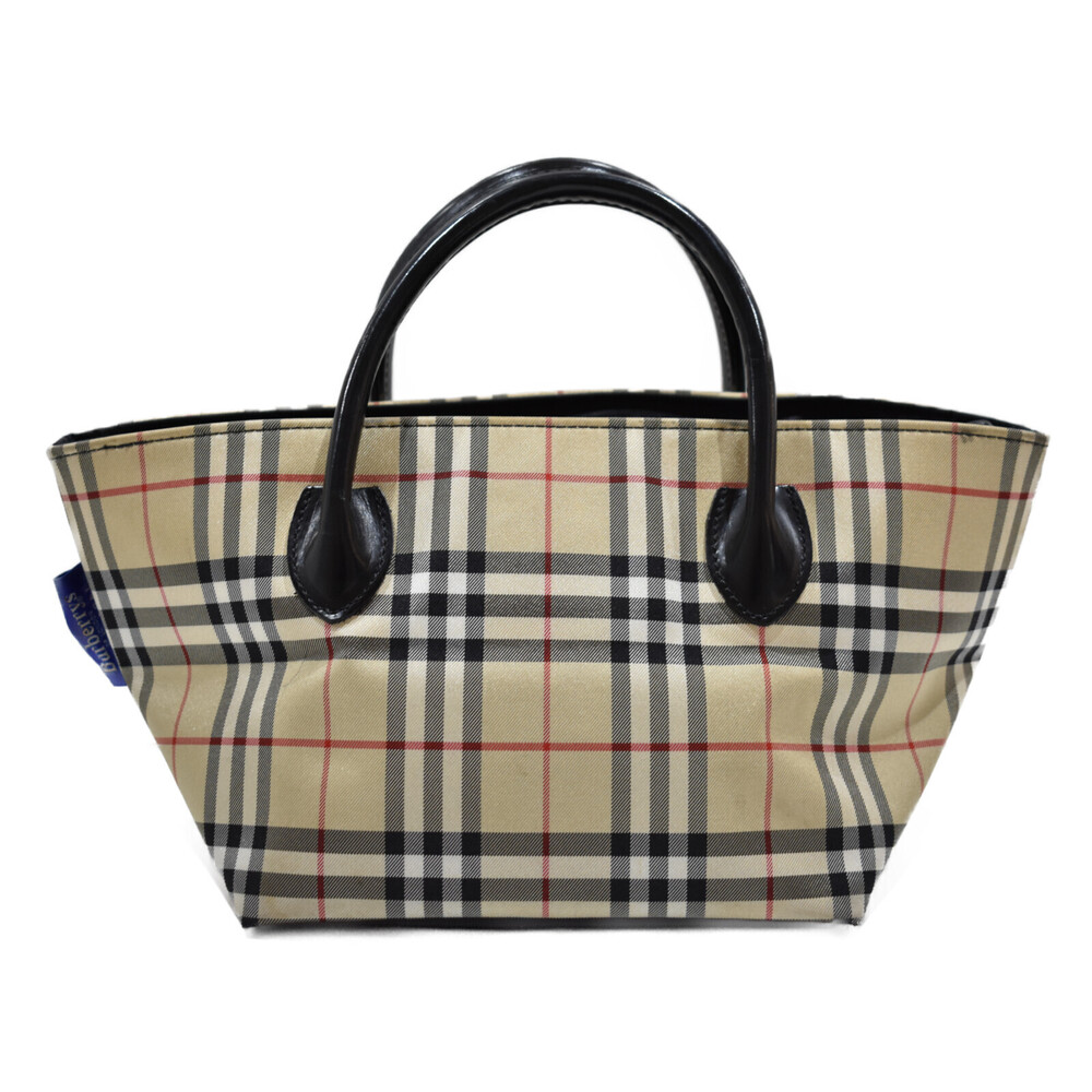 Burberry LABEL Nova BLUE Beige check leather handbag Tan